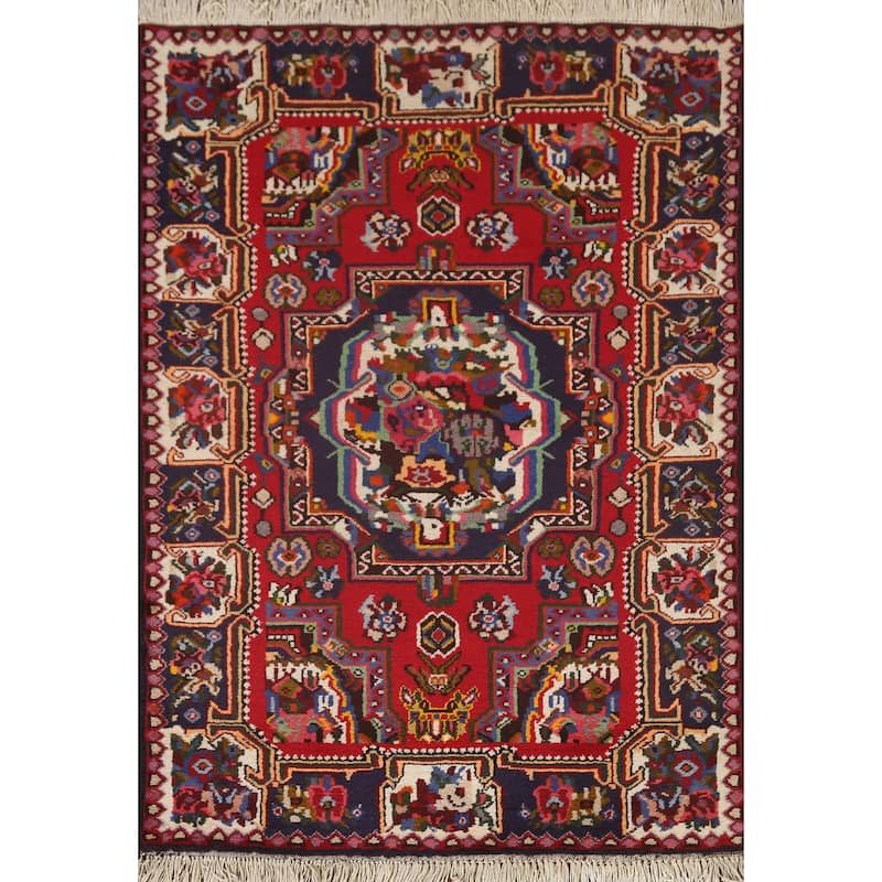 Hand Knotted Oriental 100% Wool Carpet Traditional Medallion Red Bakhtiari Area Rug - 4' 10'' X 3' 8''