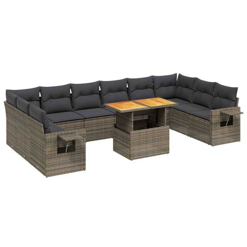 vidaXL Patio Sofa Set with Cushions Table and Sofa Sections 11 Piece Poly Rattan - 21.7 x 39.4 x 28.7