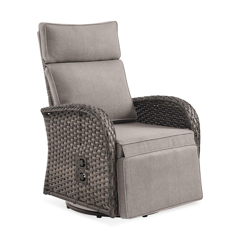 Pocassy Outdoor All-Weather Brown Wicker Chaise Lounge Chair Beige Cushion