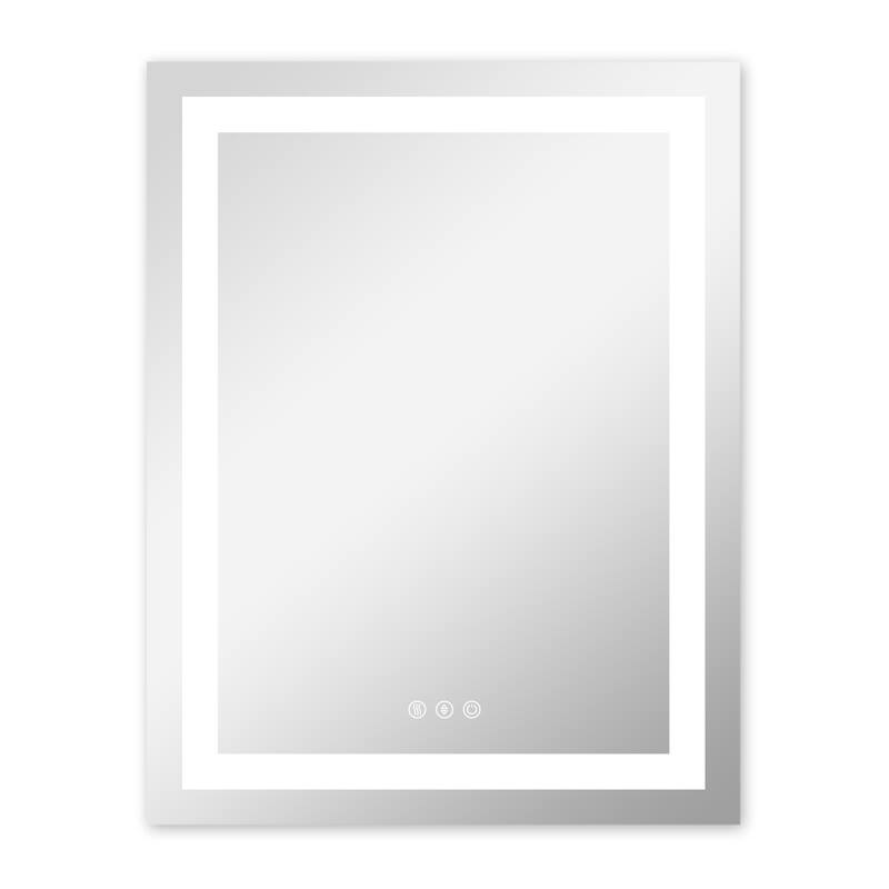 LED Bathroom Vanity Mirror Wall Mounted Dimmable Anti-Fog Mirror with 3 Buttons Vertical & Horizontal Hang - 28×36