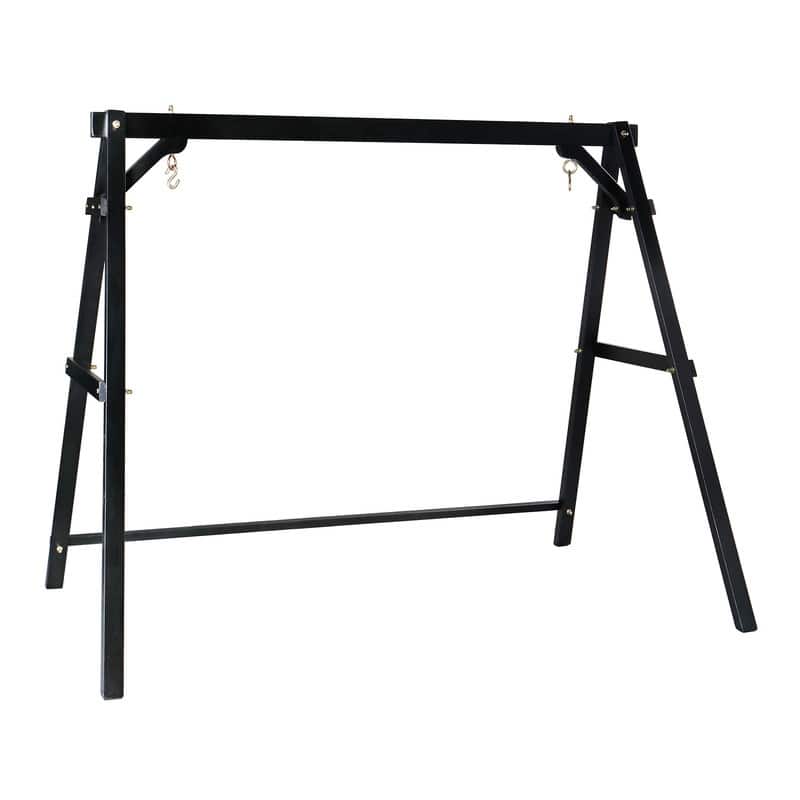 2-Person Carbonized Solid Wood Porch Swing Stand (without hanging swing) - Black