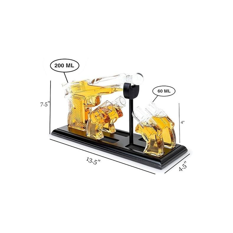 Bezrat Whiskey Gun Decanter & Glasses Set