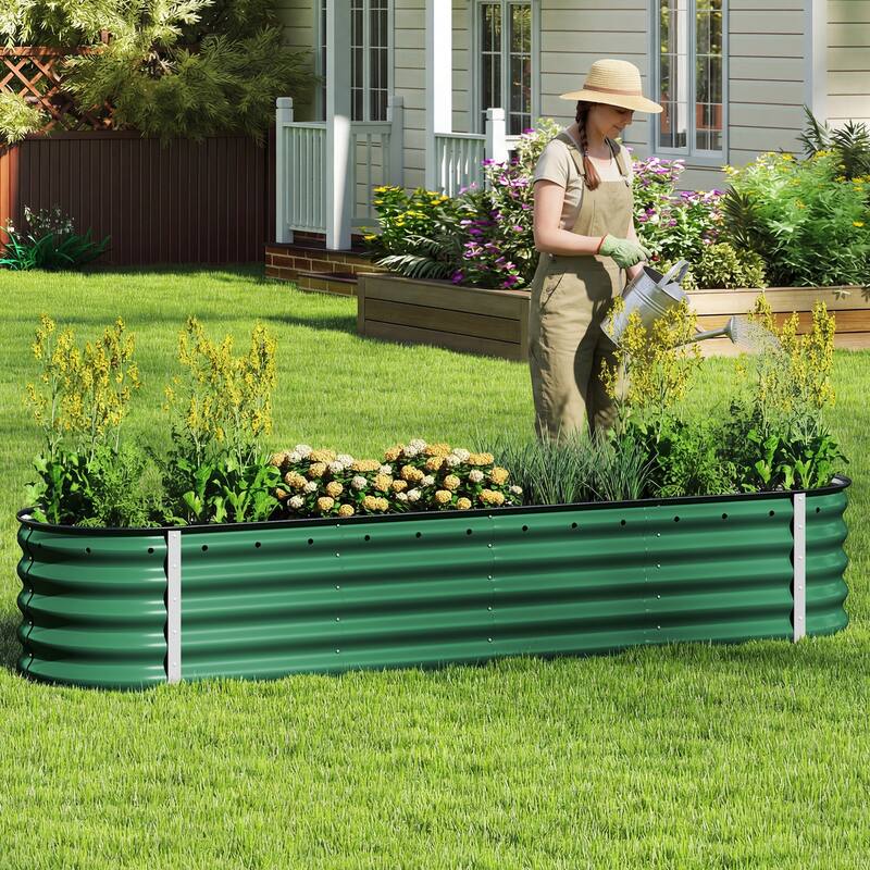 Moasis Oval Metal Outdoor Raised Garden Bed - 8x2x1.4ft - Green