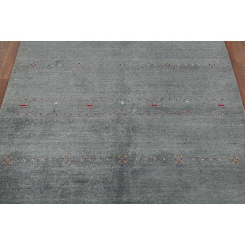 Slate Gray Gabbeh Indian Area Rug Hand-Knotted Wool Carpet - 5'4" x 7'7"
