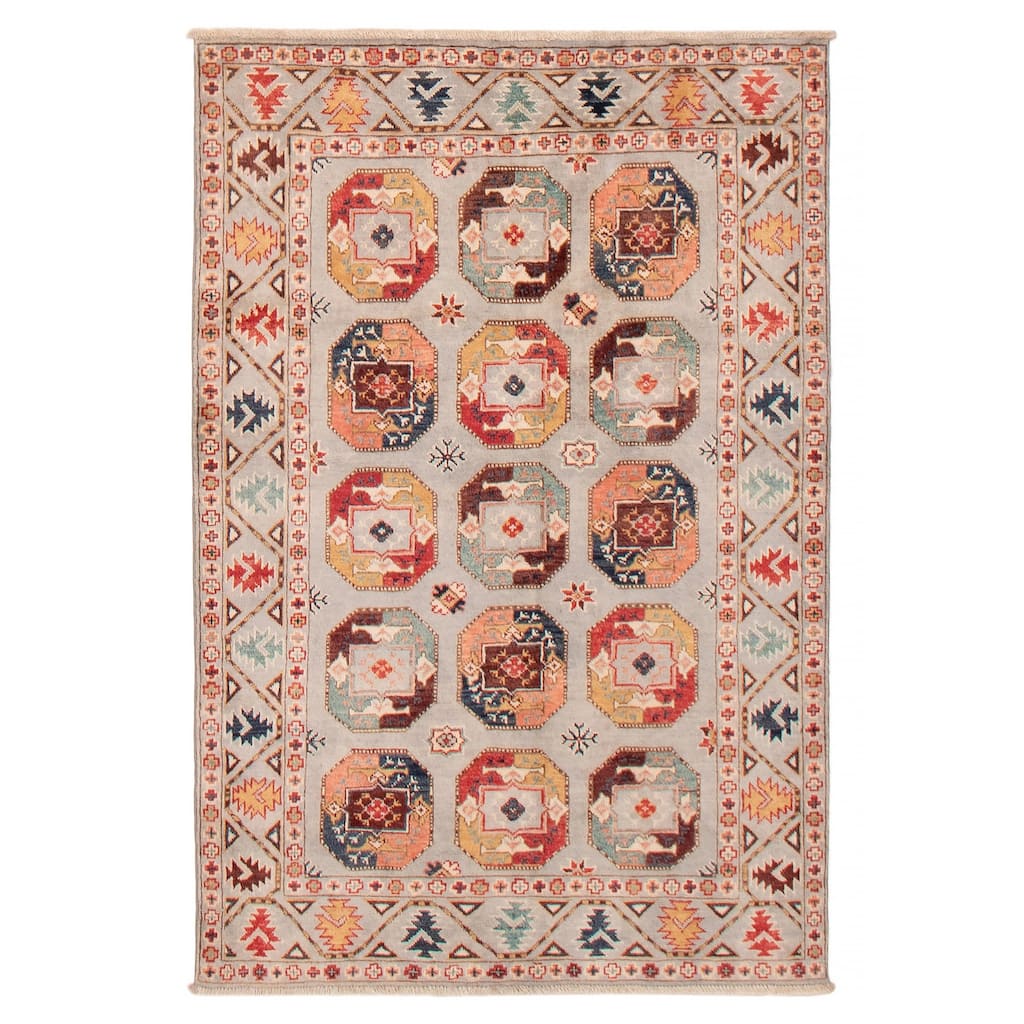 ECARPETGALLERY Hand-knotted Uzbek Ghazni Grey Wool Rug - 3'9 x 5'5