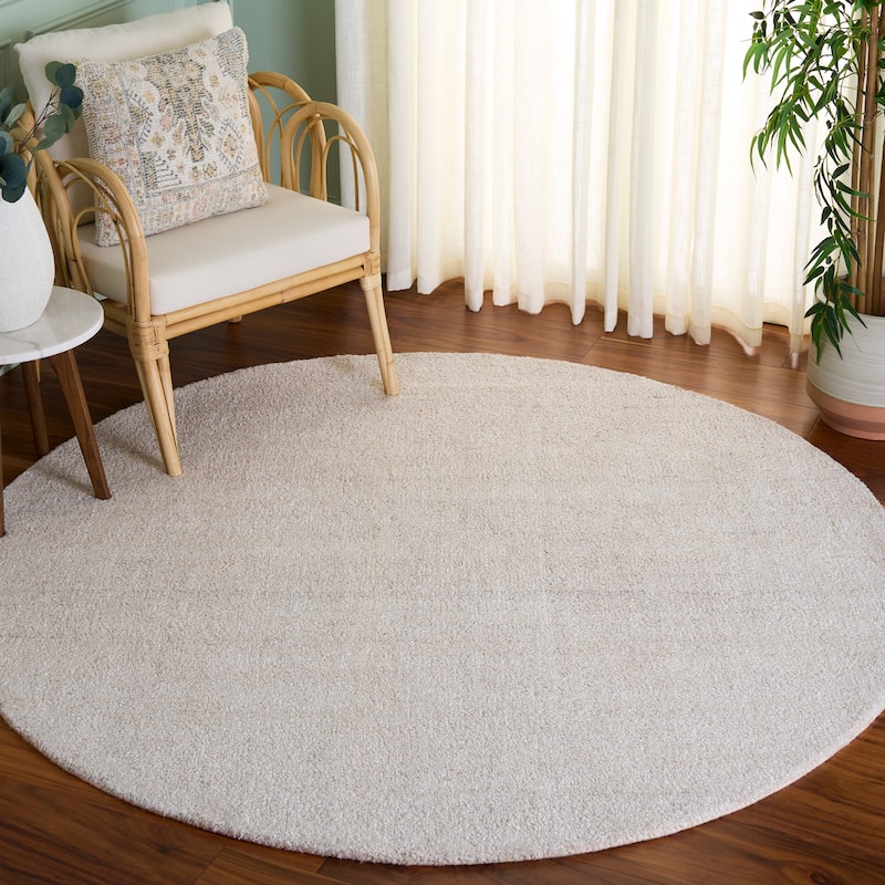 SAFAVIEH Handmade Abstract Coraly Modern Viscose Rug - 12' Round - Ivory/Beige