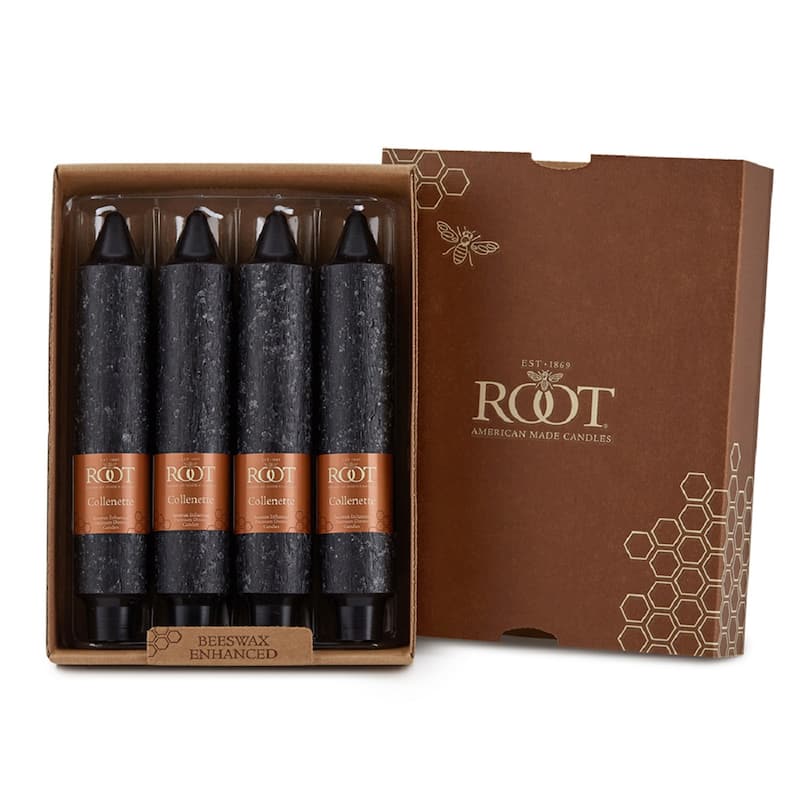 Root Unscented 7 In. Timberline Collenette Taper Candles box of 4 - 7 X 1-1/4 - Black