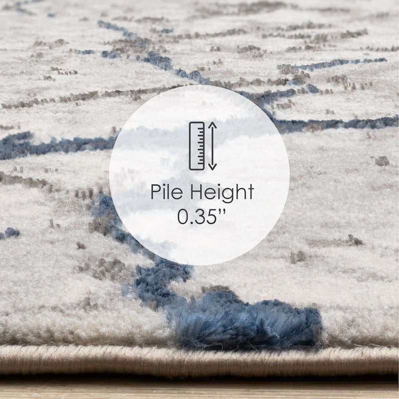 Blue Grey White Cracked Design Soft Polyester Rug