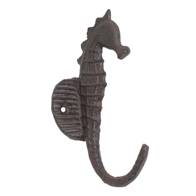 Seahorse Shaped Single Wall Hook Rustic Brown Cast Iron