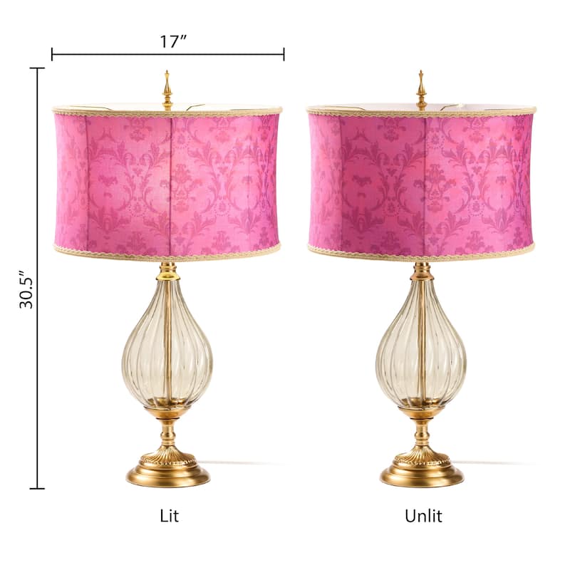 Bibi River of Goods Fuchsia Pink Drum Shade Geometric Glass 30.5-Inch Table Lamp - 17" x 17" x 30.5"