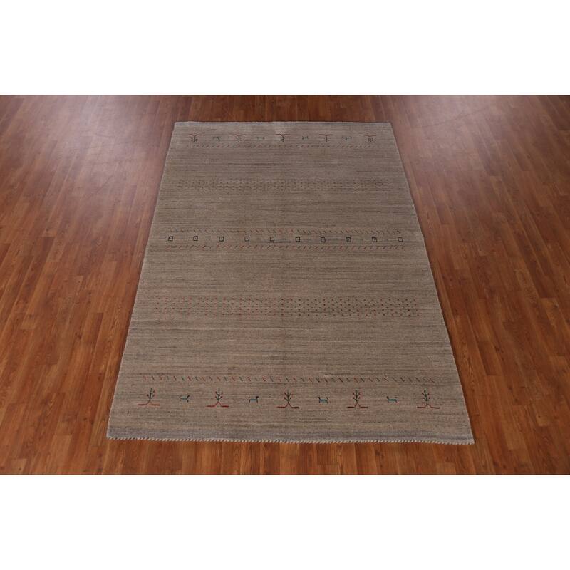 Hand Knotted Oriental 100% Wool Carpet Tribal Animal Pictorial Brown Gabbeh Area Rug - 7' 9'' X 5' 4''