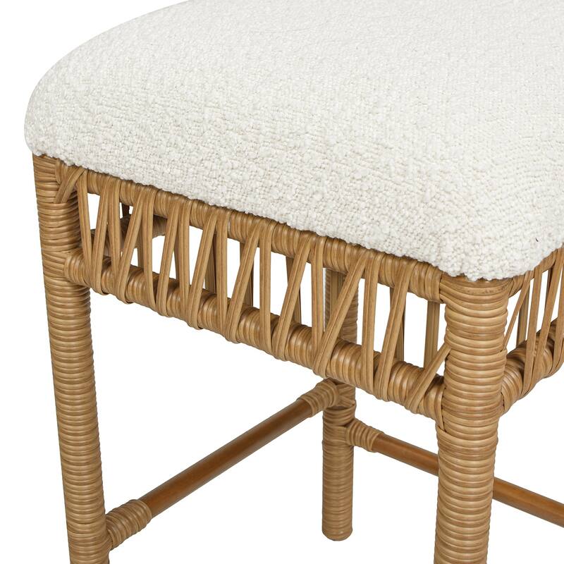 Backless Upholstered Counter Stool with Resin Rattan Frame