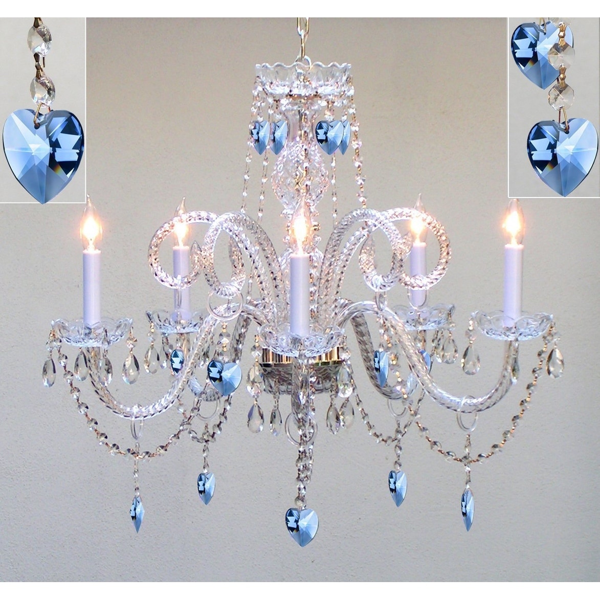 Chandelier Lighting Dressed with Blue Empress Crystal (Tm) Hearts - Chandeliers For Bedrooms by Overstock.com