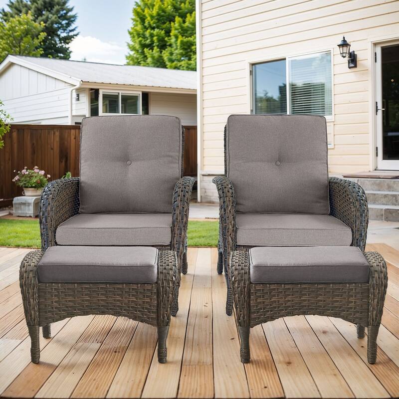 Patio Wicker Patio Chairs with Ottomans -Blue - Brown - Brown - Blue