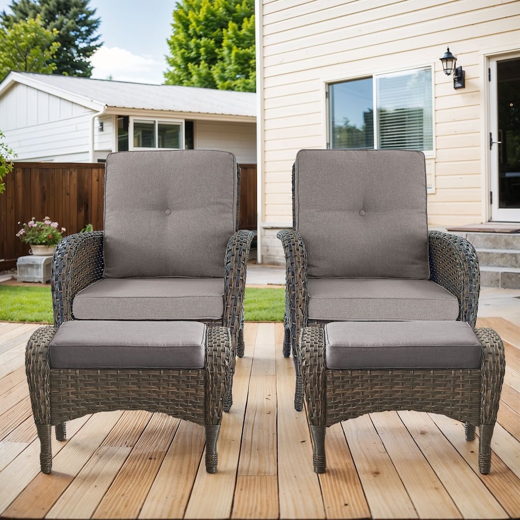Patio Wicker Patio Chairs with Ottomans -Blue - Brown