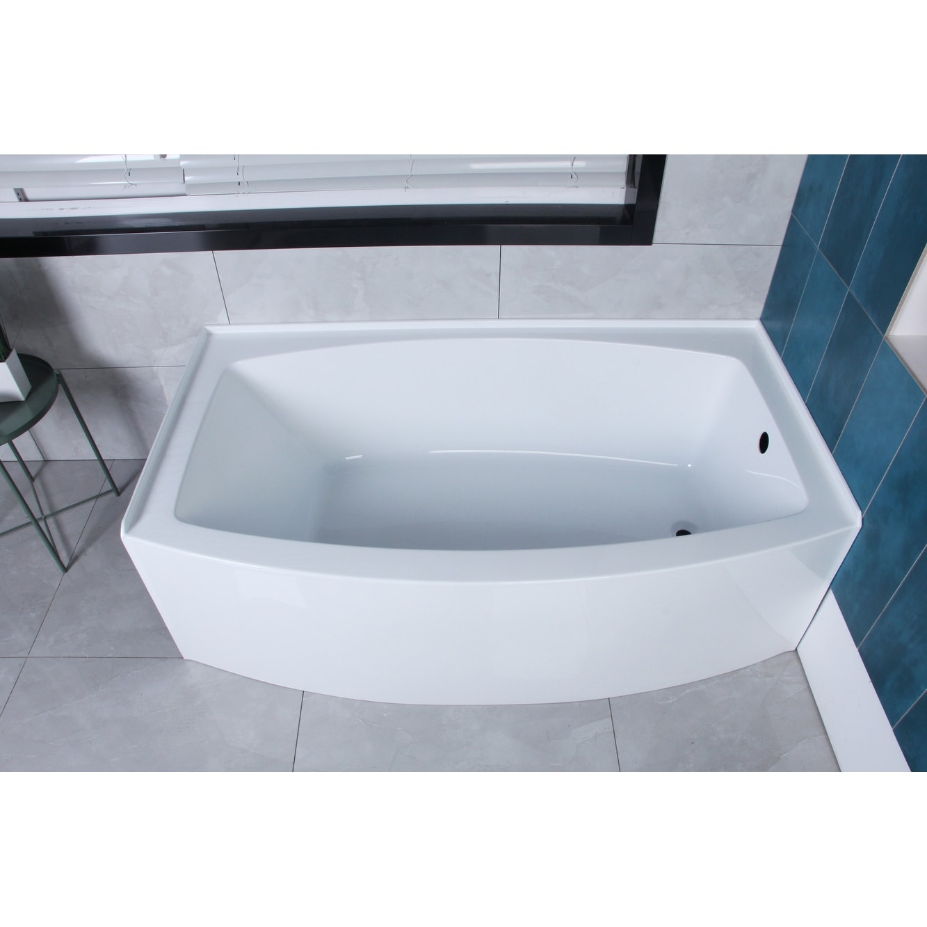 Kingston Brass Inflection 66-Inch Acrylic Curved Apron Alcove Tub with Right Hand Drain