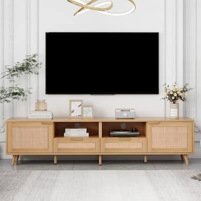 Modern TV Stand with Solid Wood Legs