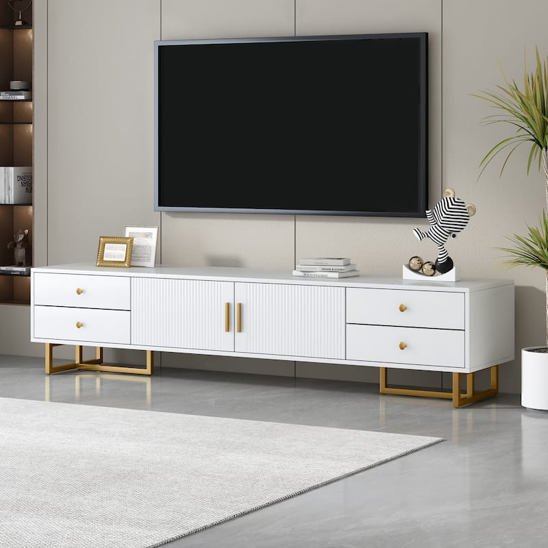 Wood TV Stand for 65" TV, Entertainment Center w/ Lrregular Legs TV Media Console Table w/ Storage, TV Console Cabinet