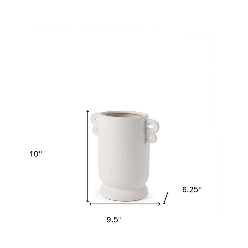 10" Off White Ceramic Cylinder Table Vase With Handles - 9.50