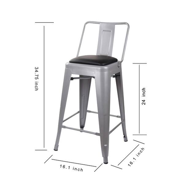 24 inch High Back Metal Stool with Black Leather CushionSet of 4 Bed