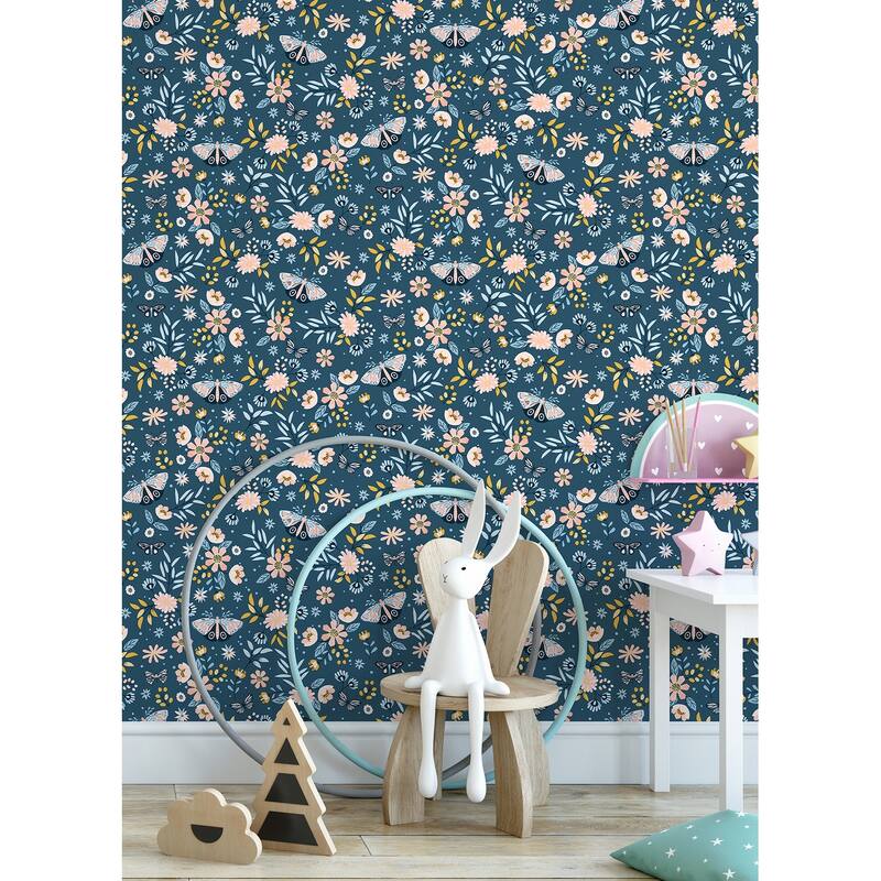 Chesapeake Zev Blue Butterfly Wallpaper - 20.9 x 396 x 0.025