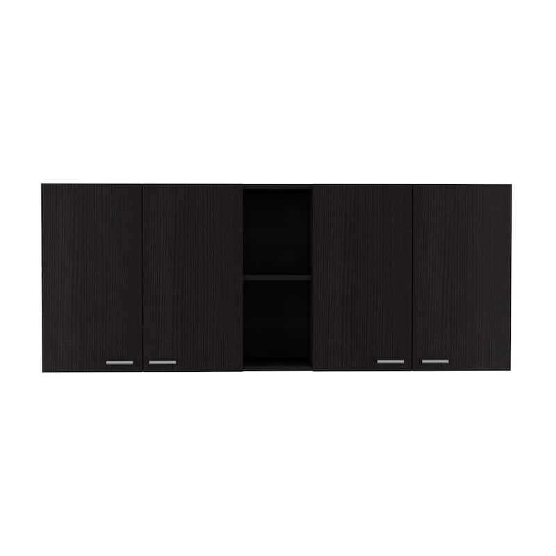 HomeRoots 59" Black Wood Wall mounted Accent Cabinet With Five Shelves