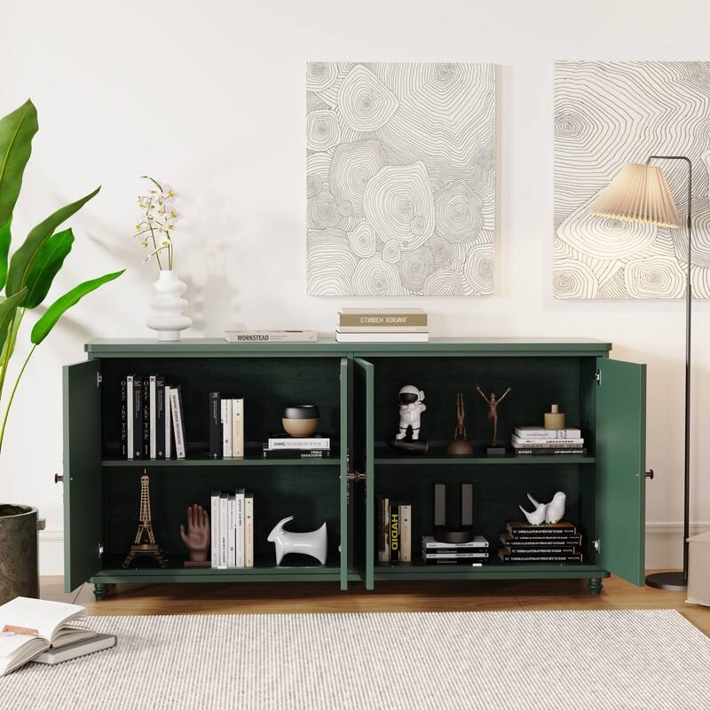 Mid Century Modern 60" Sideboard Cabinet with Adjustable Shelves and 4 Doors