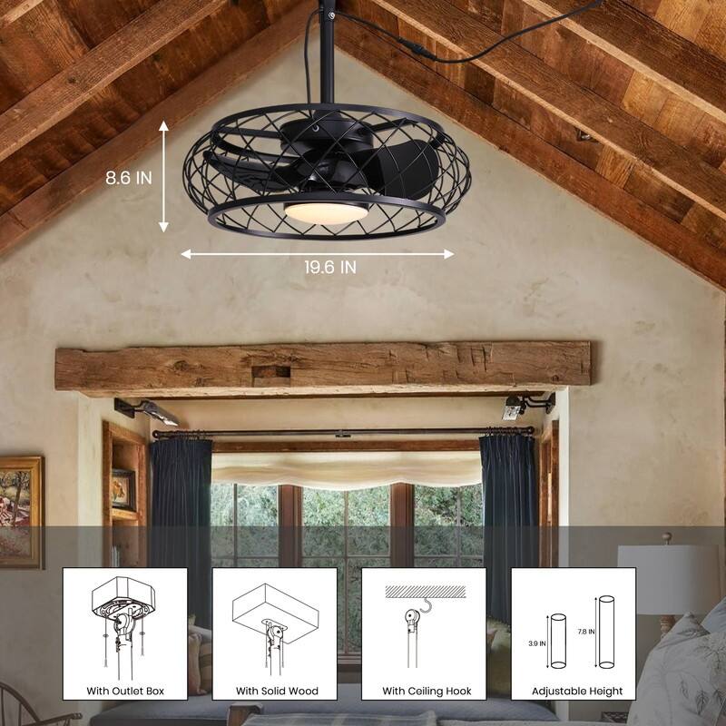 20'' Outdoor Ceiling Fan with Light Remote Control Plug-in Fandelier Dimmable Caged Ceiling Fan for Gazebo Patio Pergola - N/A