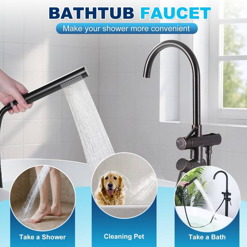 WOWOW Double Handle Freestanding Tub Faucet with Handheld Shower