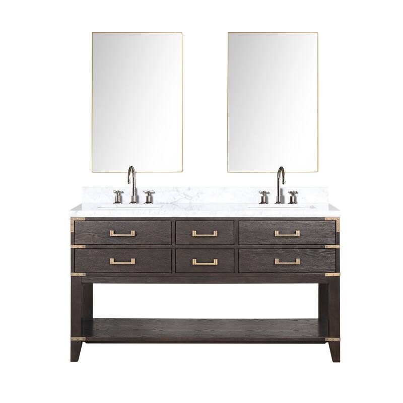 Lexora Norwalk Bath Vanity, Carrara Marble Top, Faucet Set, and Mirror