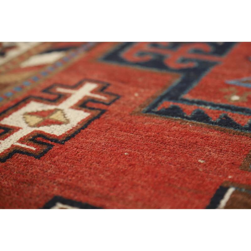 Hand Knotted Oriental 100% Wool Carpet Traditional Tribal Red Kazak Runner Rug - 13' 3'' X 3' 10''