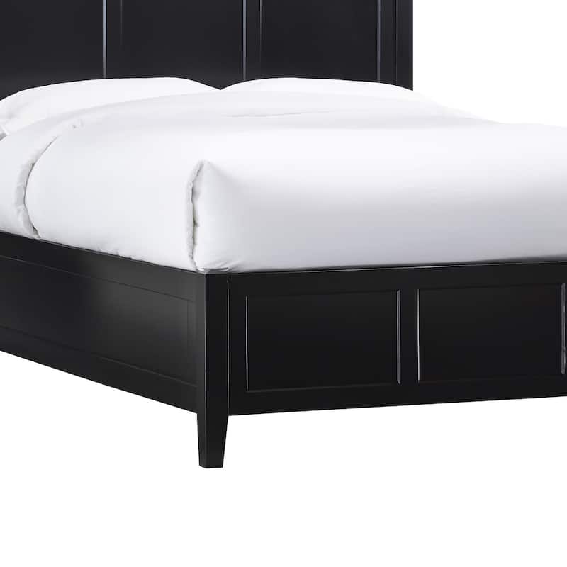 Neo King Size Bed, Panel Design Farmhouse Wood Frame with Slats, Black