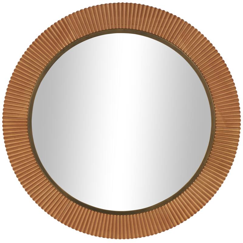 Brown Wood Fluted Room Wall Mirror with Scalloped Edge