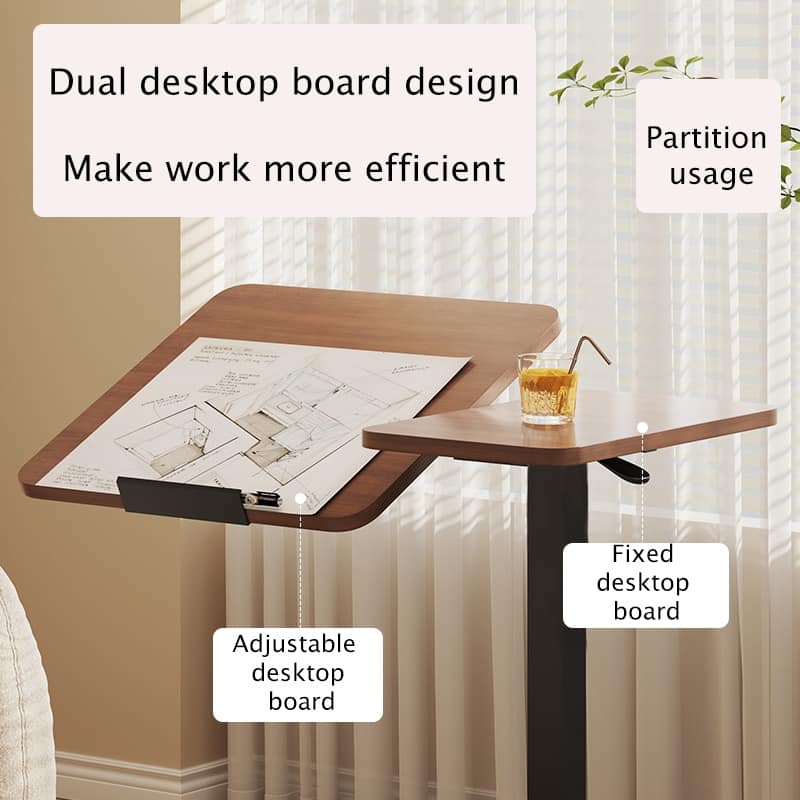 Mobile Overbed Table with Wheels, Height Adjustable Laptop Stand & Tilting Tray for Bed or Sofa