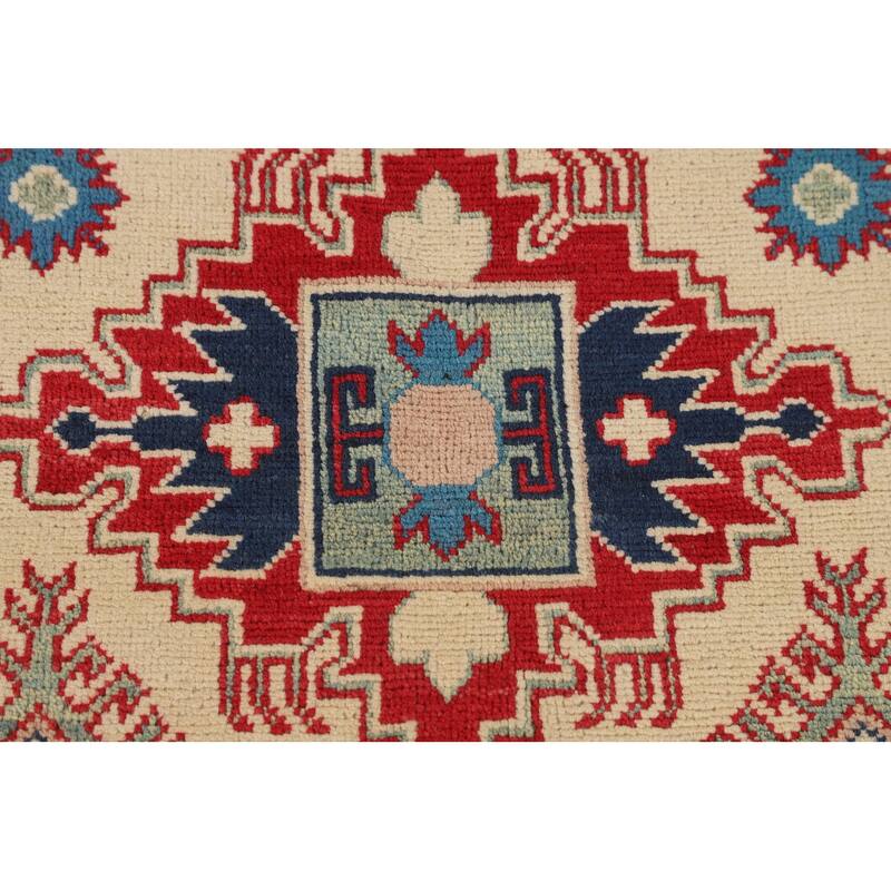 Kazak Area Rug Handmade Traditional Beige Wool Carpet - 5'0" x 7'11"
