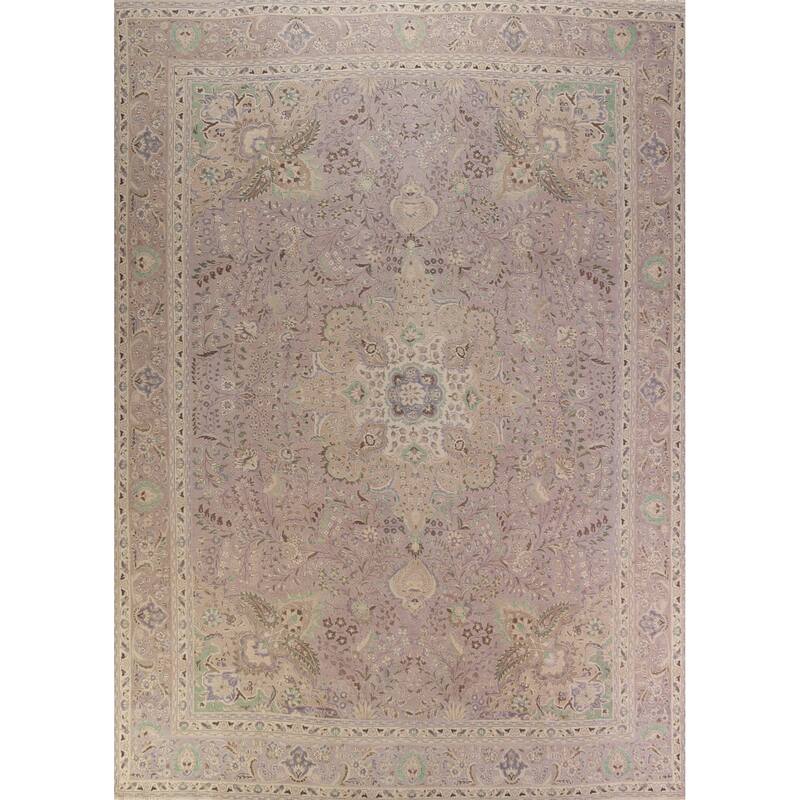 Tabriz Persian Vintage Area Rug Handmade Purple Wool Carpet - 10'0" x 12'11"
