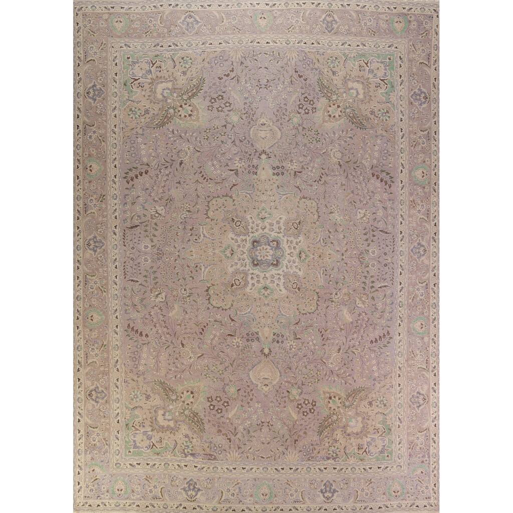 Tabriz Persian Vintage Area Rug Handmade Purple Wool Carpet - 10'0" x 12'11"