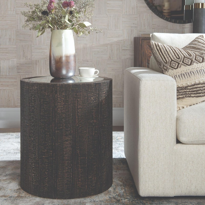 Mirrored Top Drum End Accent Table - 25" - Black