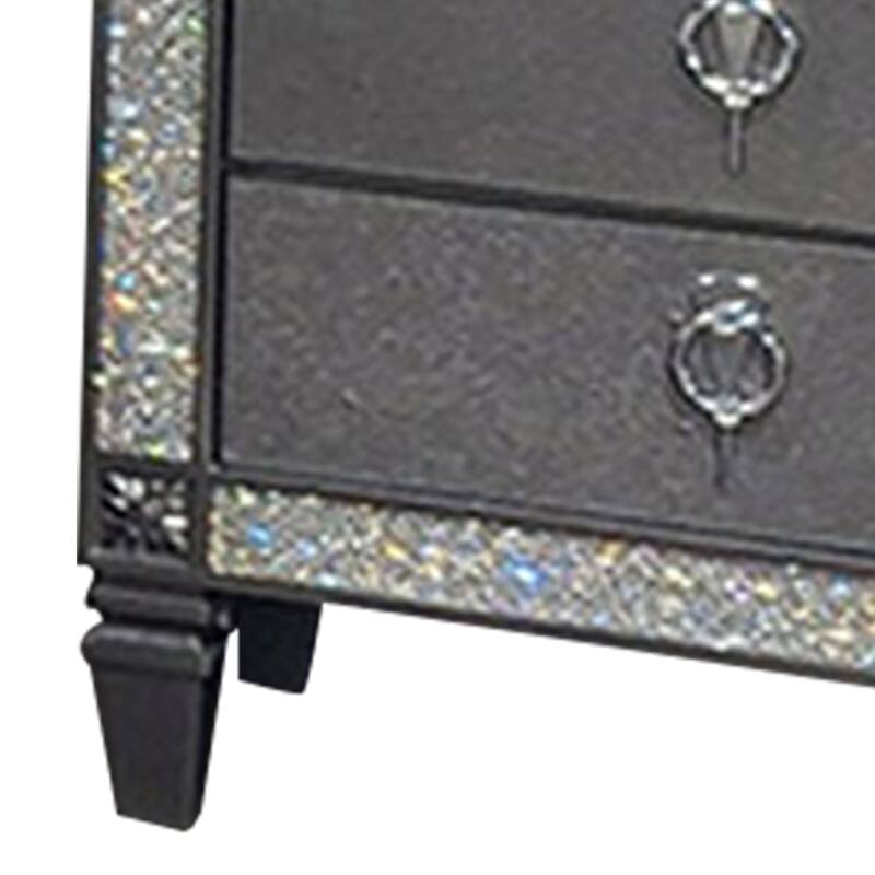 Gray/Silver 2 Drawer 26 in. W Nightstand with Trimmed Edge Design