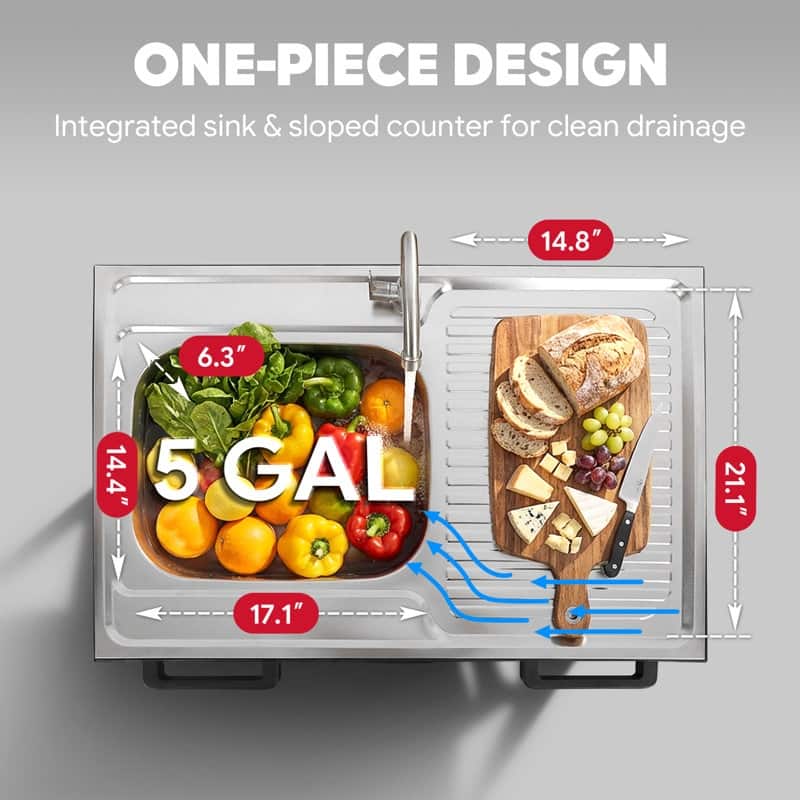 FEASTO 35-Inch Outdoor Grill Cart with Stainless Steel Sink, Rolling BBQ Prep Table with Faucet, Storage Shelves and Wheels