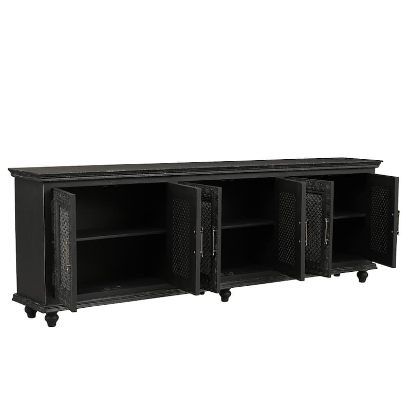 Clara Floral Carved Solid Wood Sideboard with Six Doors