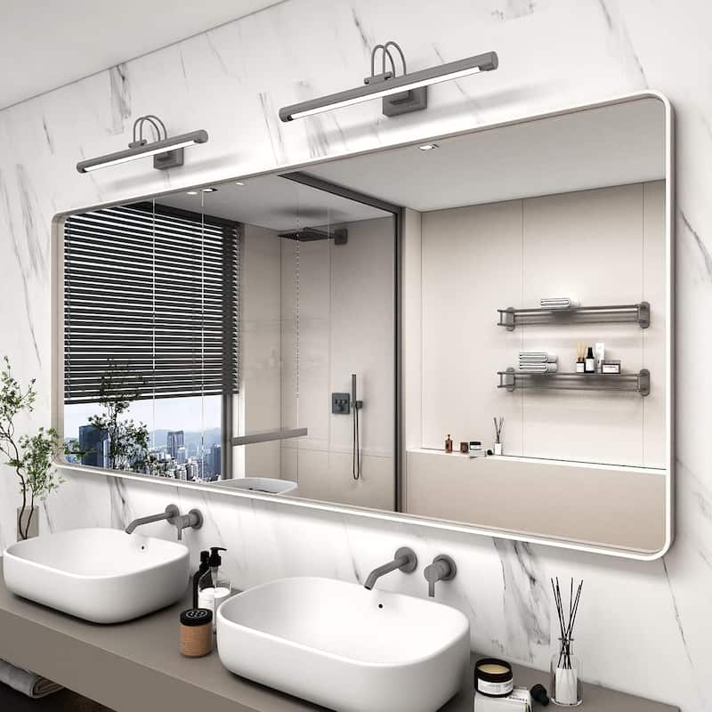 Aluminum Alloy Framed French Cleat Mounted Tempered Glass Wall Vanity Mirror - Silver - 65" x 22"