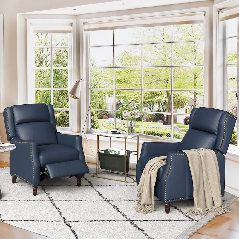 Modern Genuine Leather Recliner Chair Push Back Adjustable Recliner with Comfortable Arms