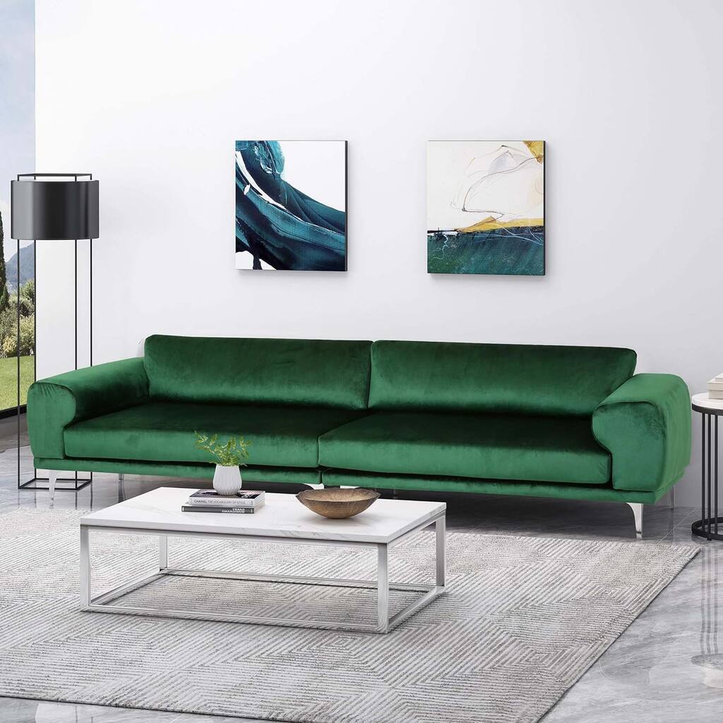 Emerald Velvet 4-Seat Sofa with Metal Legs and Wood Frame