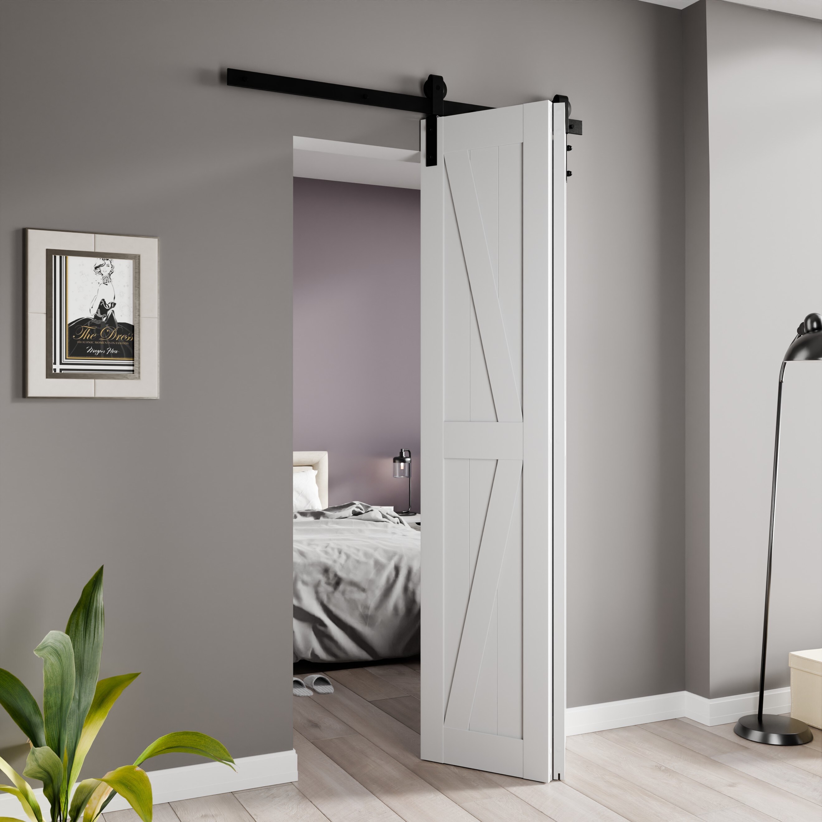 ANZZI 18x84" Bi-folding Heavy Duty Sturdy Sliding Barn Door with Hardware Kit