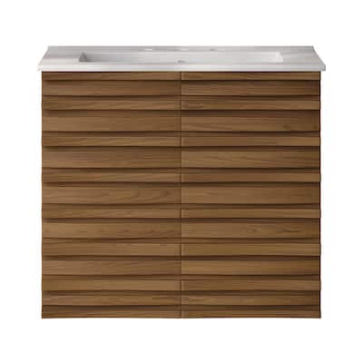 Cascade 24" Wall-Mounted Bathroom Vanity In Brown Oak With 3-Hole Widespread Sink Top - 24