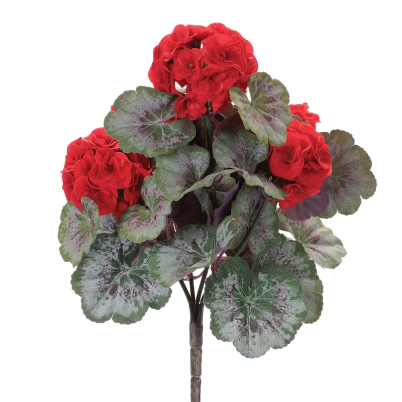 Geranium Floral Artificial Bush Sprays - 17.5" - Red and Green - Set of 2