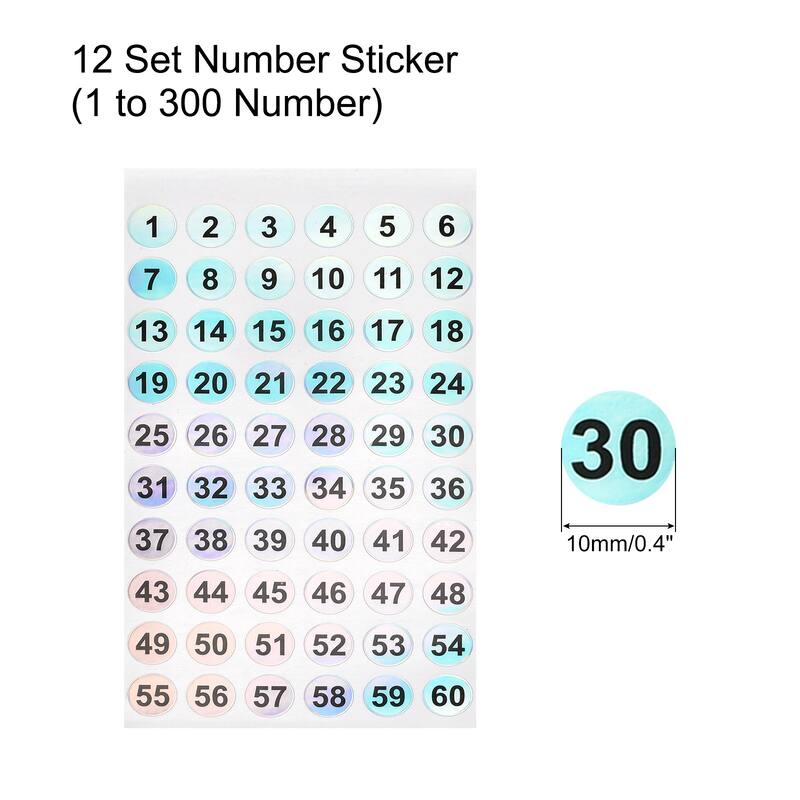 Number Stickers, 1-300 Round Number Labels Reflective Sticker - 12 Sheets