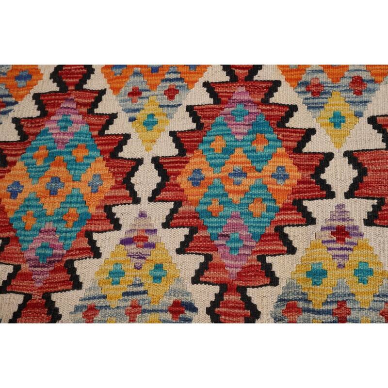 Southwestern Style Geometric Kilim Area Rug Hand-Woven Wool Carpet - 8'4" x 9'9"
