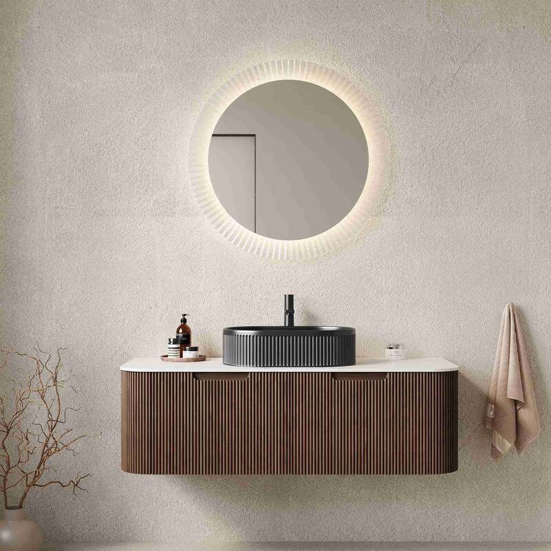 Wall Mounted Striped Bathroom Storage Cabinet with Sink
